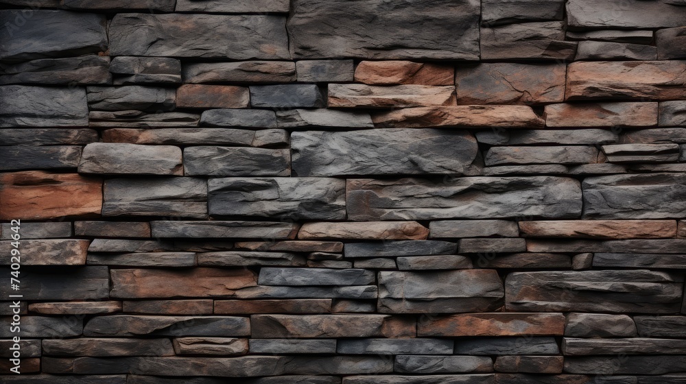 Rustic Stone Wall with Elegant Black and Brown Pattern â Textured Surface for Architectural Design