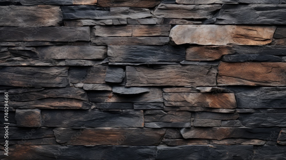 Majestic Stone Wall Illuminated Against Dark Background, Texture of Brown Slate Adds Depth and Character Majestic Stone Wall Illuminated Against Dark Background, Texture of Brown Slate Adds Depth and Character
