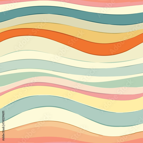 Abstract horizontal background with colorful waves. Trendy vector illustration in style retro 60s, 70s