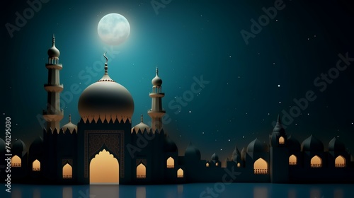 Illustration of Ramadan Kareem's background with mosque, moon, and stars