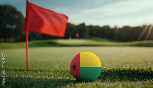 Golf ball with Guinea-Bissau flag on green lawn or field  most popular sport in the world