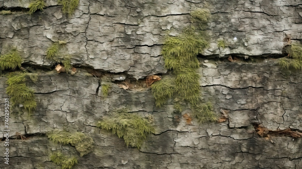 Enchanting Close-Up of Tree Bark with Vibrant Moss Growing on the Rough Surface Enchanting Close-Up of Tree Bark with Vibrant Moss Growing on the Rough Surface