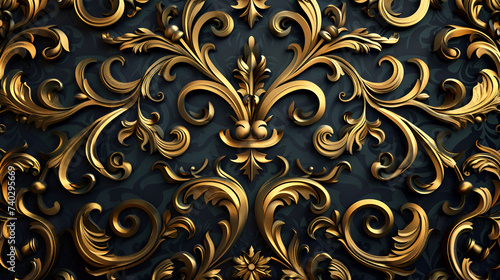 a close up of a gold pattern on a black background