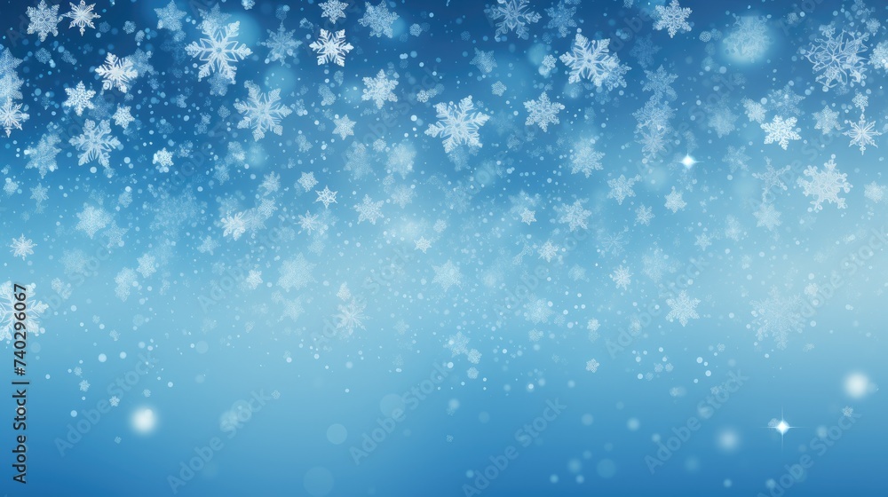 Elegant Blue Winter Background with Sparkling Snowflakes Falling