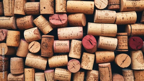 Assorted Vintage Wine Corks from French Vineyards - Rustic Background of Wine Memories