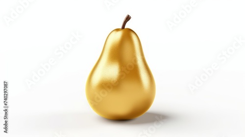 Golden pear made of gold on a white background. Suitable for minimalist design or premium product illustration, emphasizing value and elegance. Jewelry fruit. Banner with copy space