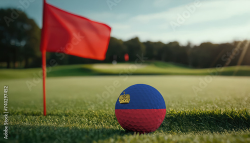 Golf ball with Liechtenstein flag on green lawn or field  most popular sport in the world