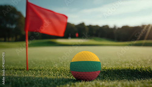 Golf ball with Lithuania flag on green lawn or field  most popular sport in the world