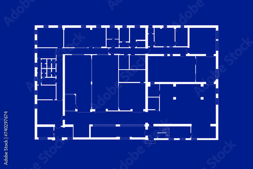 Modern office interior with furniture. Vector blueprint. Architectural background.