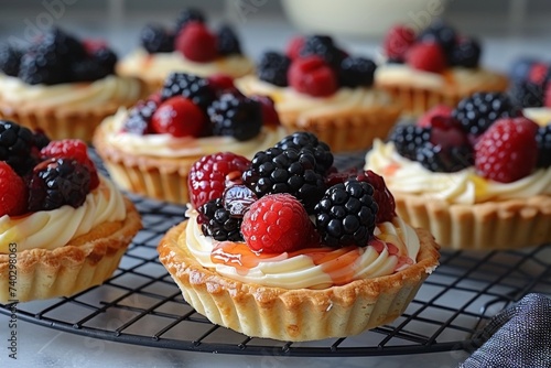Elegant fruit tartlets with a pastry cream filling