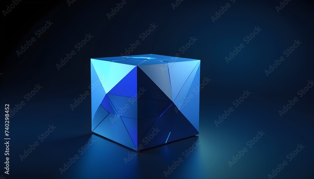 blue crystal cube, low poly blue crystal cube, low poly