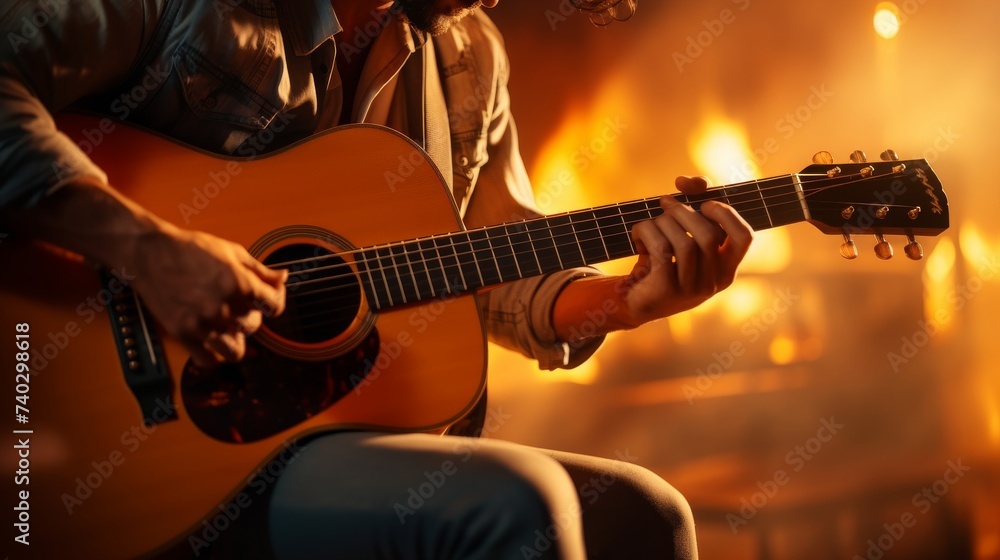 Man Playing Guitar in Front of Fire Man Playing Guitar in Front of Fire