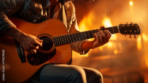 Man Playing Guitar in Front of Fire