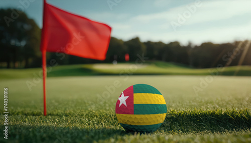 Golf ball with Togo flag on green lawn or field  most popular sport in the world