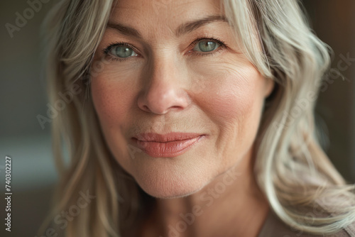 Close up of a mature woman smiling at the camera.