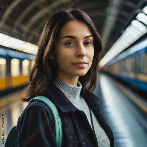 Jeune femme attendant son train