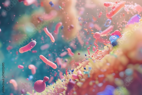 scientific illustration of a healthy gut flora bacteria