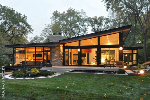 Mid-century modern house with large windows