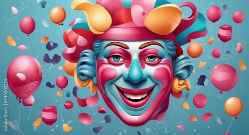 April fools day. April 1st. Fools. Mask of laughter and smiles. Joy and jokes. Clowns and artists. Raffles and fun. Funny greeting card, advertisement, flyer, article.