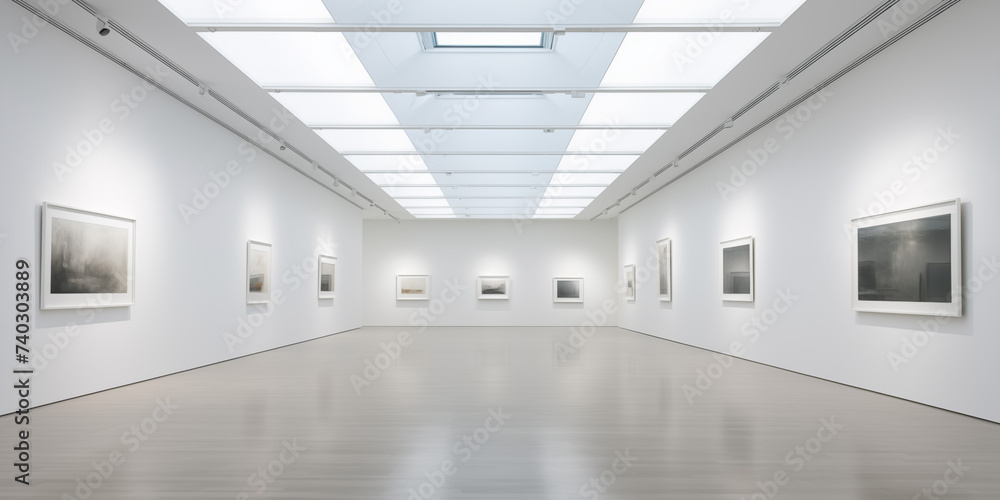 An artistic gallery space with frames showcasing the potential of diverse art placements., Modern art gallery showing all work An artistic gallery space with frames showcasing the potential of diverse art placements., Modern art gallery showing all work