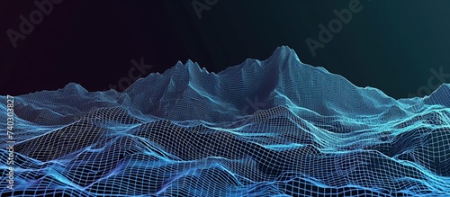abstract digital mountain scene with connected dots and lines.