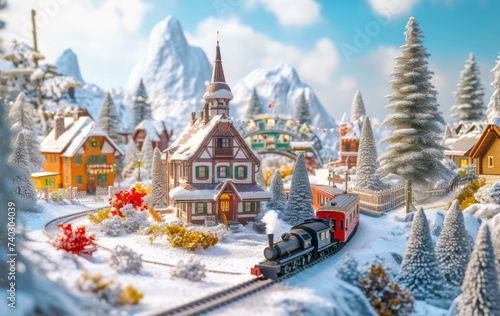 Toy Winter Landscape with Locomotive and Church