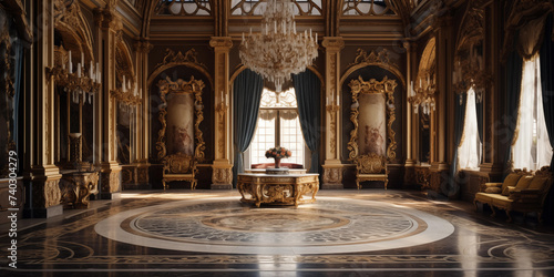 Luxurious baroque style room with ornate decor, interior Palace of hall