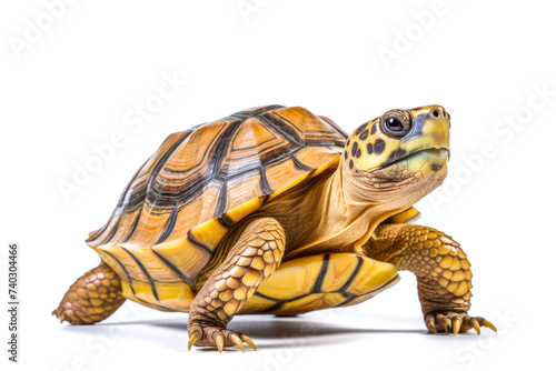Sulcata tortoise on a white background.