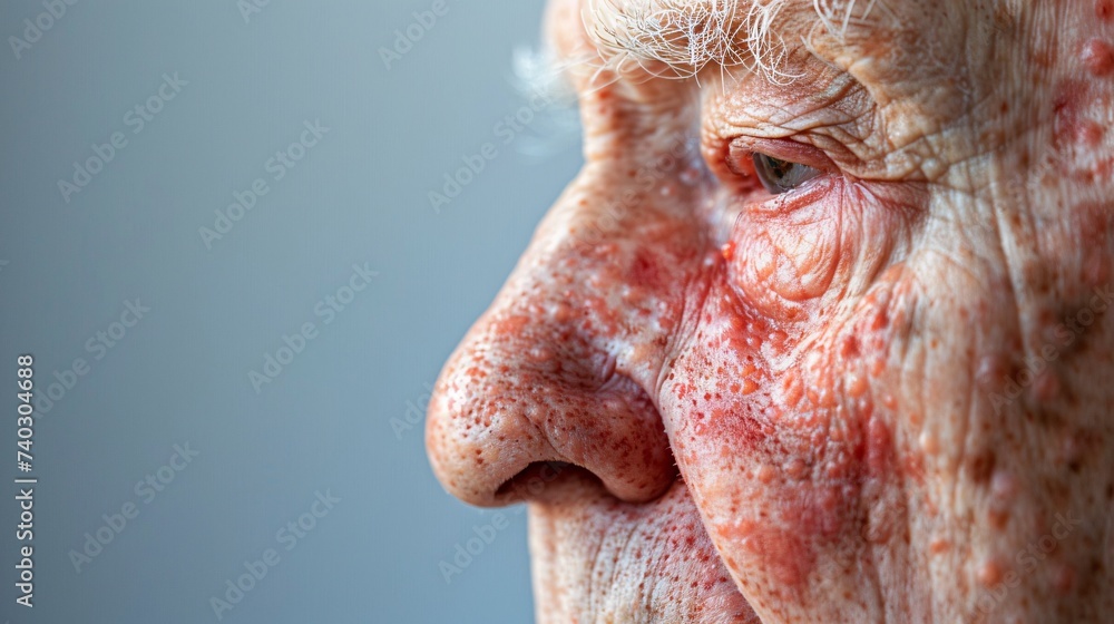 Gros plan sur le visage d'un vieil homme avec des rougeurs et boutons » IA générative Gros plan sur le visage d'un vieil homme avec des rougeurs et boutons » IA générative