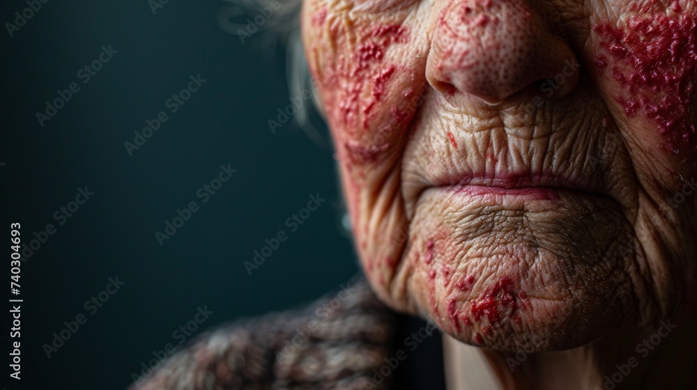 Visage d'une vieille femme plein de rougeurs » IA générative Visage d'une vieille femme plein de rougeurs » IA générative
