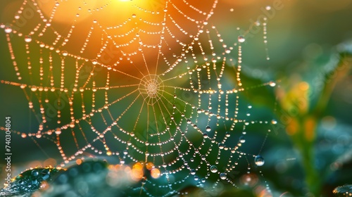 Close-up of dewdrops on a spider web wallpaper  © Karol