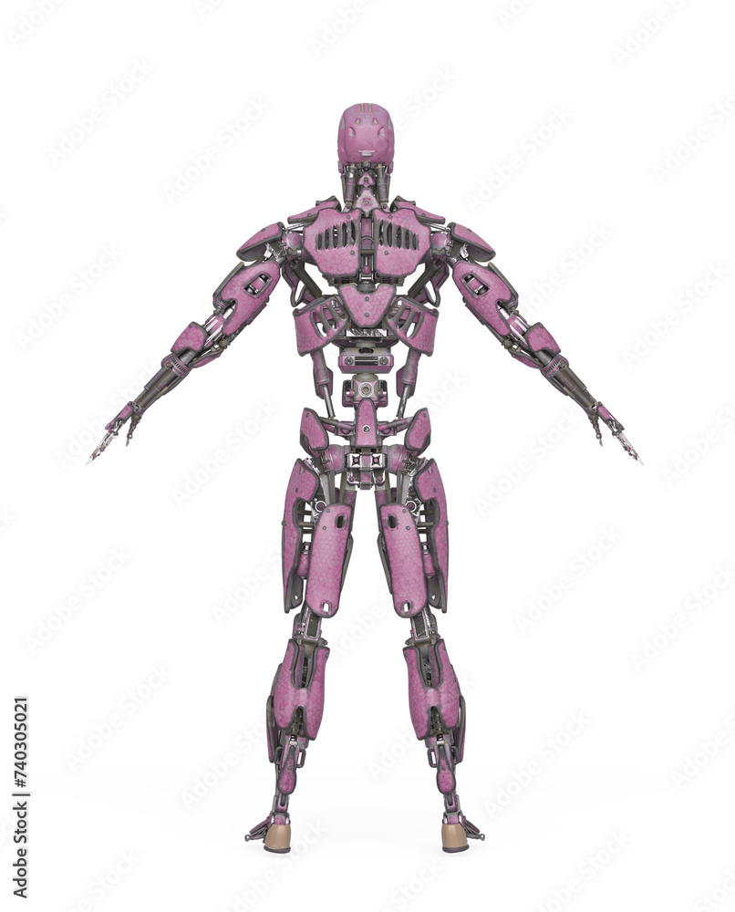 mega cyborg on a pose in white background rear view mega cyborg on a pose in white background rear view