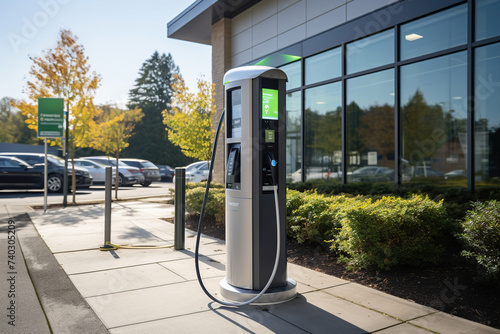 Electric car charging station. Preserving a clean environment. Switching to electric energy. Generated by artificial intelligence