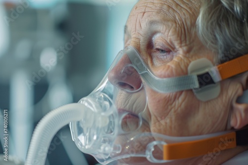 Une femme agée avec un appareil respiratoire » IA générative photo