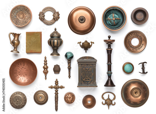 A curated assortment of vintage artifacts showcasing intricate designs and craftsmanship