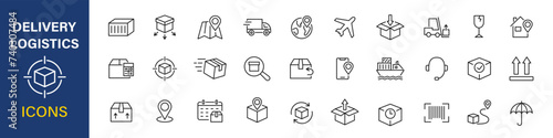Delivery icons set. Shipping and logistics icons in line style. Vector stock
