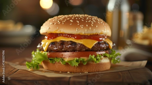 Gros plan sur un délicieux hamburger chaud » IA générative