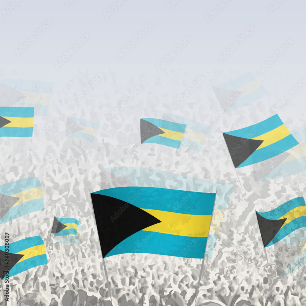 Crowd of people waving flag of The Bahamas square graphic for social