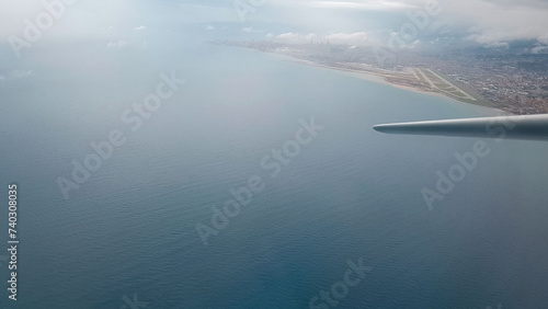 Airbus a340 takeoff from Beirut city airport (Rafiq Hariri Airport) Lebanon and the beautiful view of the airport which is located by the sea and has a very beautiful view during the take off photo