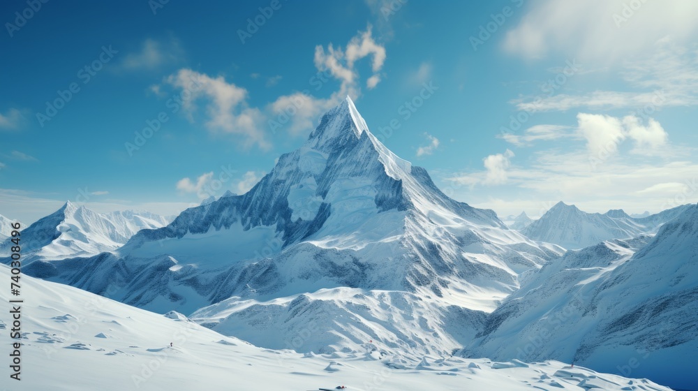 Majestic Snow-Covered Mountain With Clouds