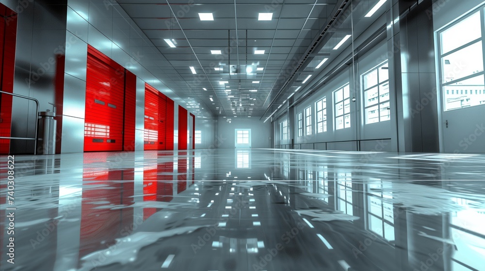 Warehouse areas in a building with modern architecture.