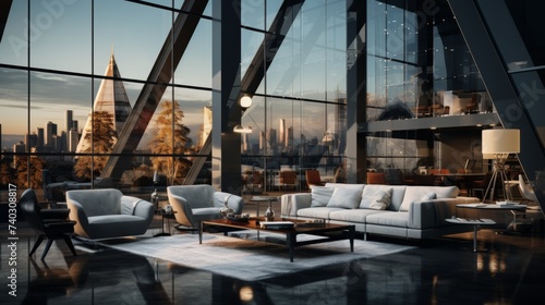 Spacious Living Room With Abundant Furniture and Large Windows © Taufiq