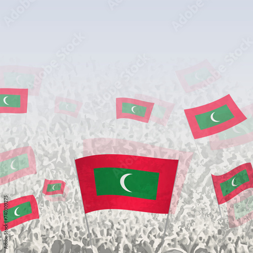 Crowd of people waving flag of Maldives square graphic for social media and news.