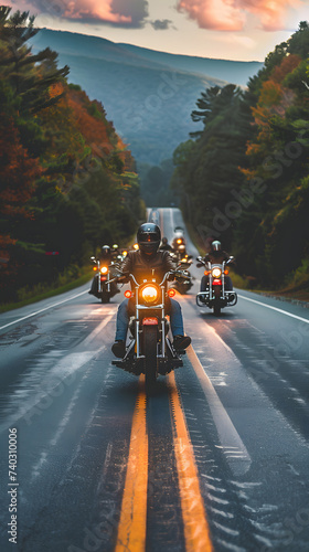 Motorycle gang, biker  group, rockn roll gang, rocker group, people driving motorcycle photo