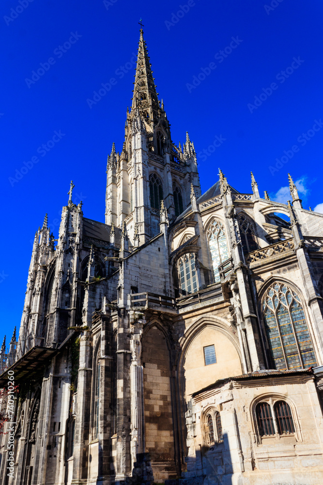 The church of Saint-Maclou church in Rouen, France. One of the best examples of the Flamboyant style of Gothic architecture in France