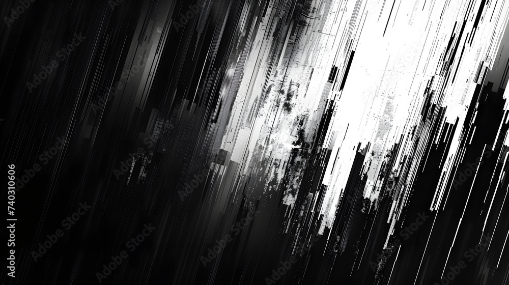 abstract black and white distortion glitch texture wallpaper - obrazy, fototapety, plakaty 