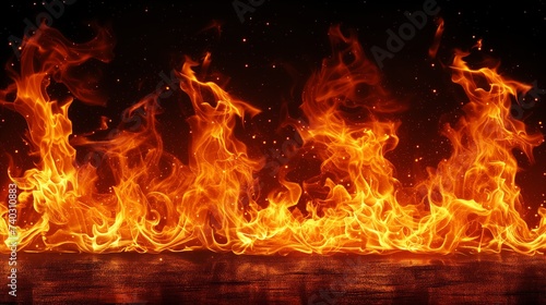 Intense flames dancing against a dark background in high resolution