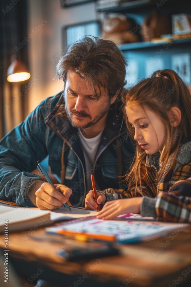 Fototapeta premium Parent helping a child with homework