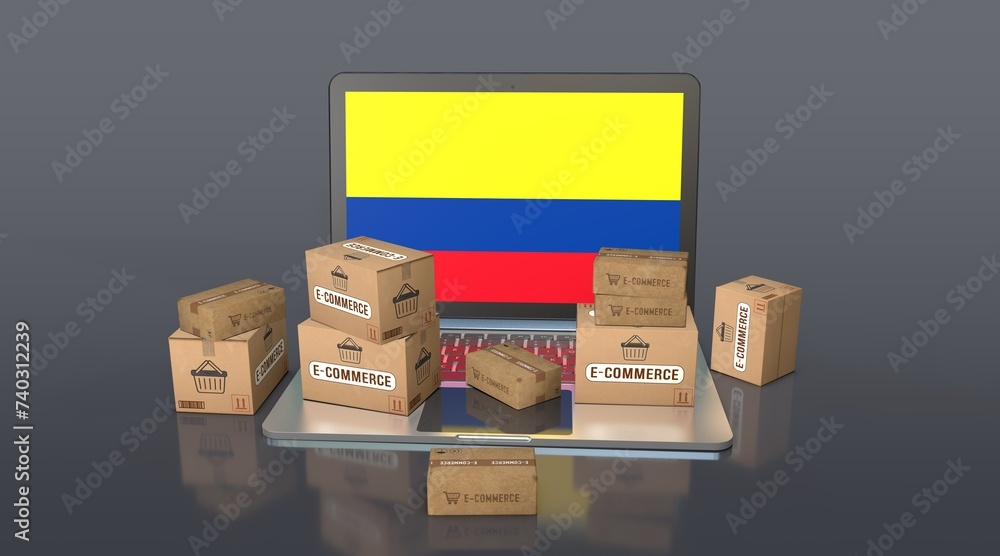 Colombia, Republic of Colombia, E-Commerce Visual Design, Social Media Images. 3D rendering. - obrazy, fototapety, plakaty 