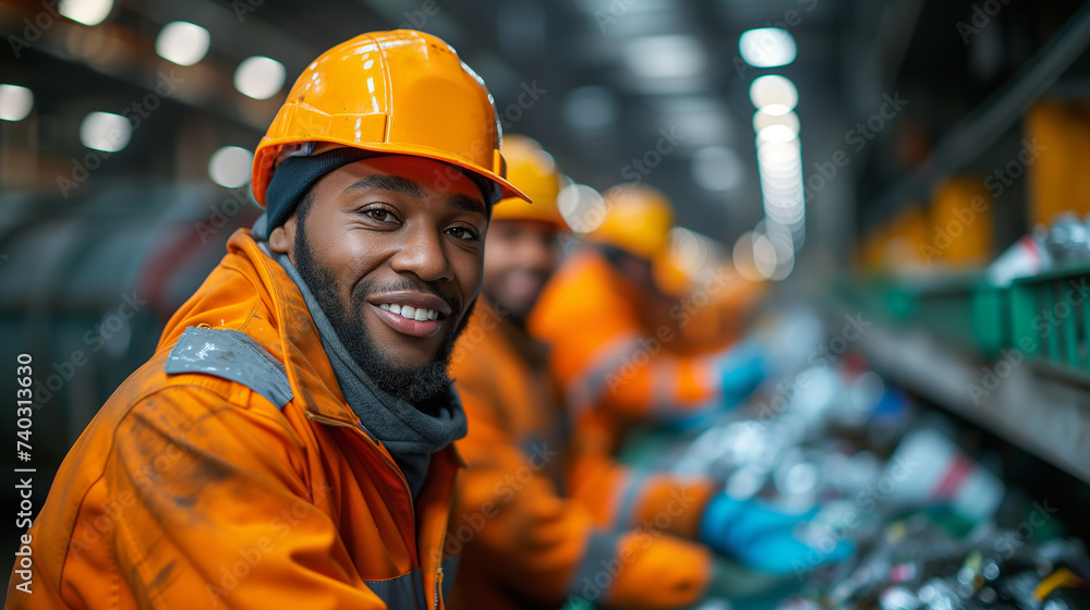 The precision of a group sorting waste on automatic line at a modern facility The precision of a group sorting waste on automatic line at a modern facility